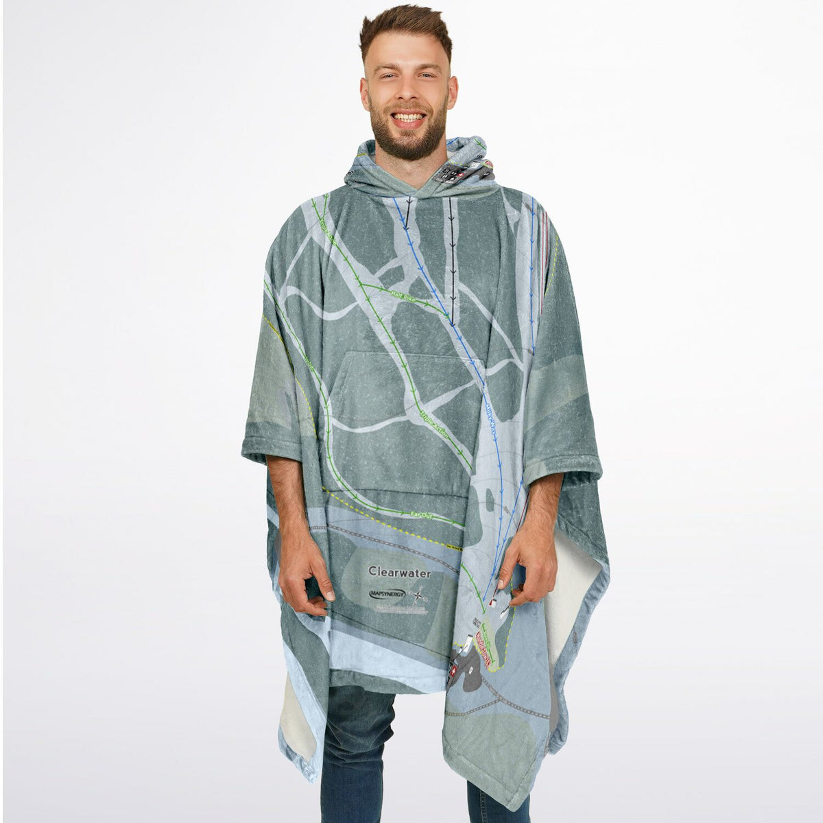Clearwater, British Columbia Ski Resort Map Flannel Blanket Poncho