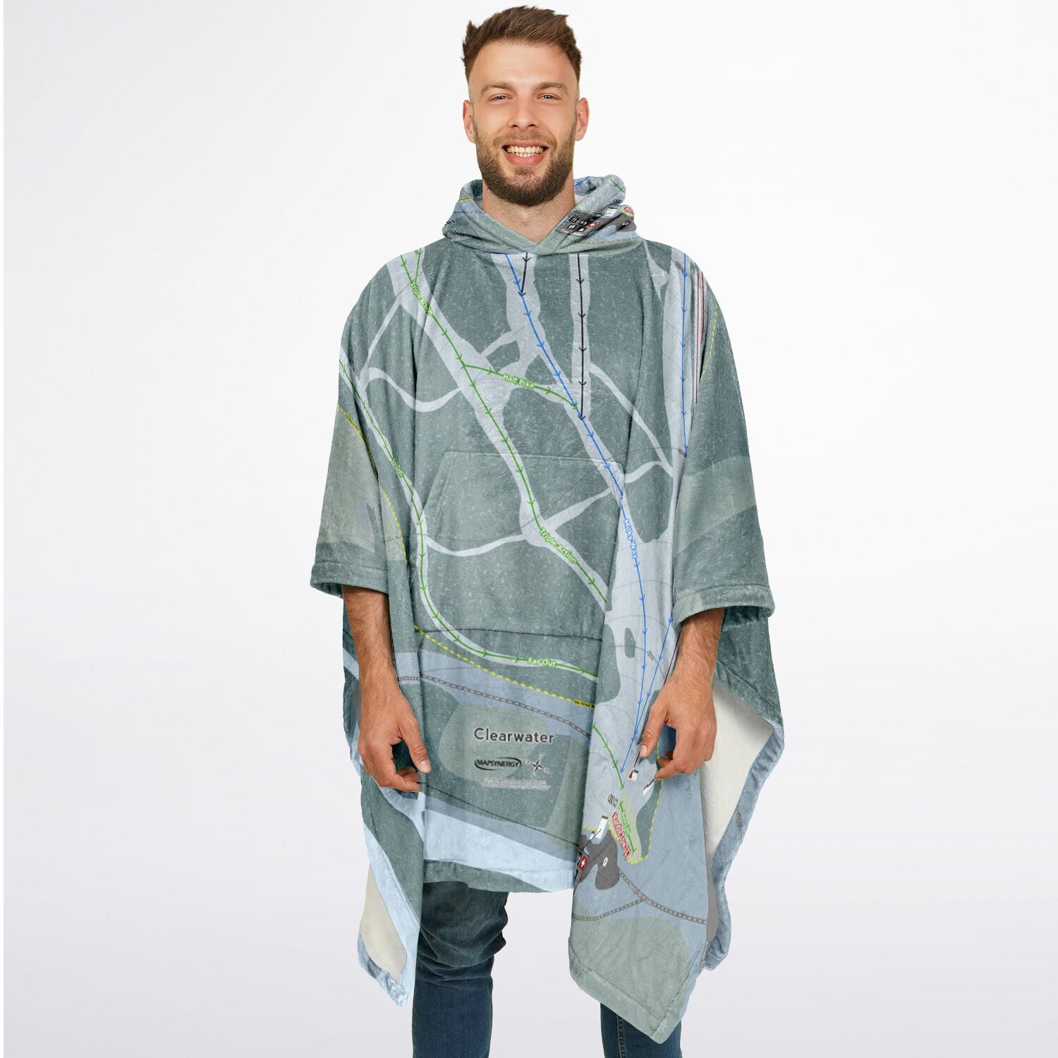 Clearwater, British Columbia Ski Resort Map Flannel Blanket Poncho