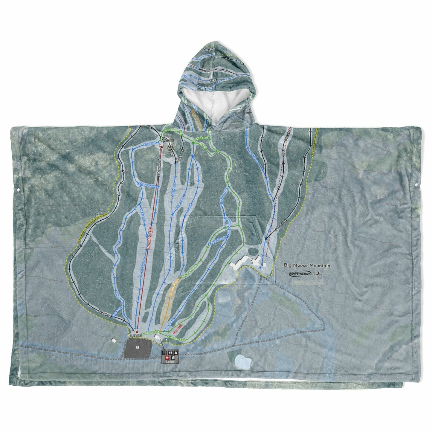 Big Moose Mountain, Maine Ski Resort Map Flannel Blanket Poncho