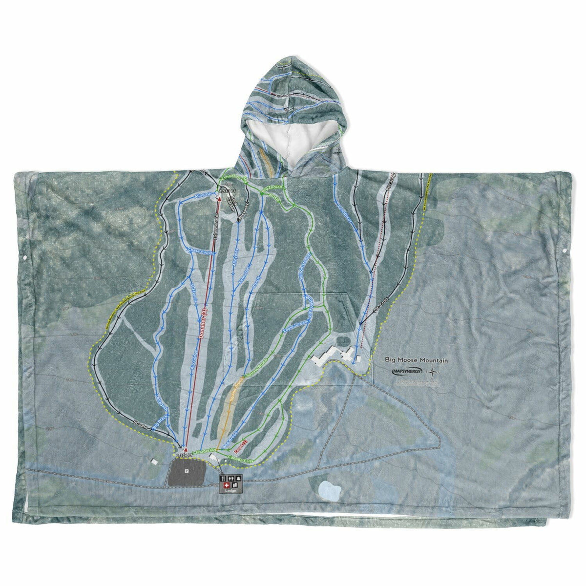 Big Moose Mountain, Maine Ski Resort Map Flannel Blanket Poncho