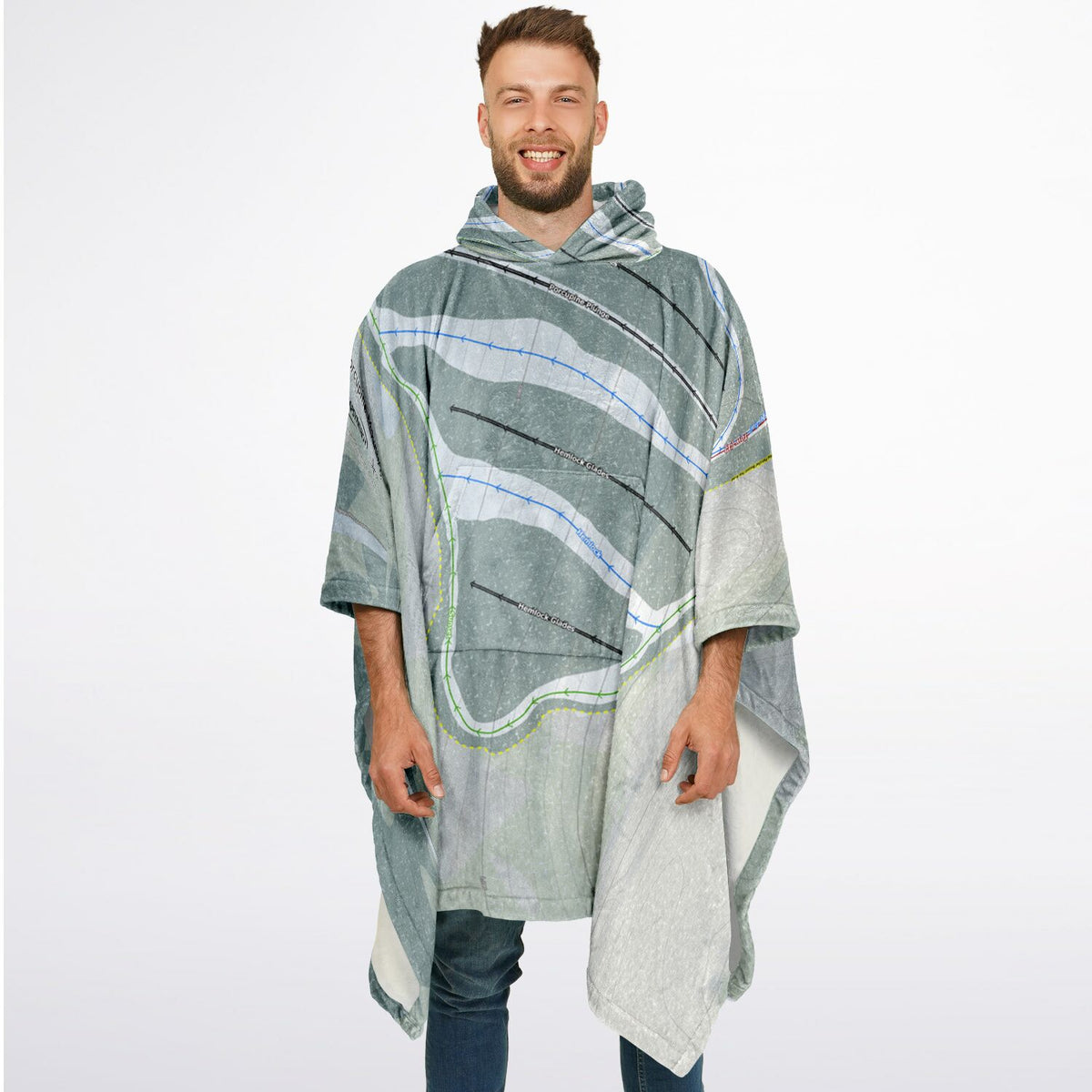 Porcupine Mountains, Michigan Ski Resort Map Flannel Blanket Poncho