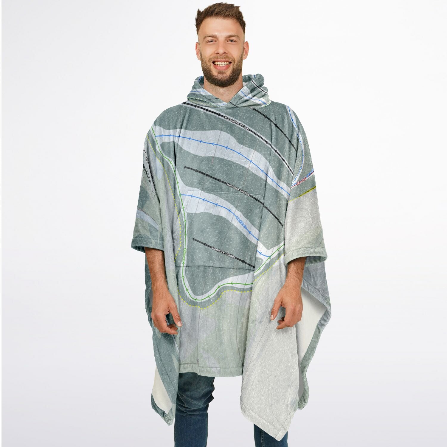 Porcupine Mountains, Michigan Ski Resort Map Flannel Blanket Poncho