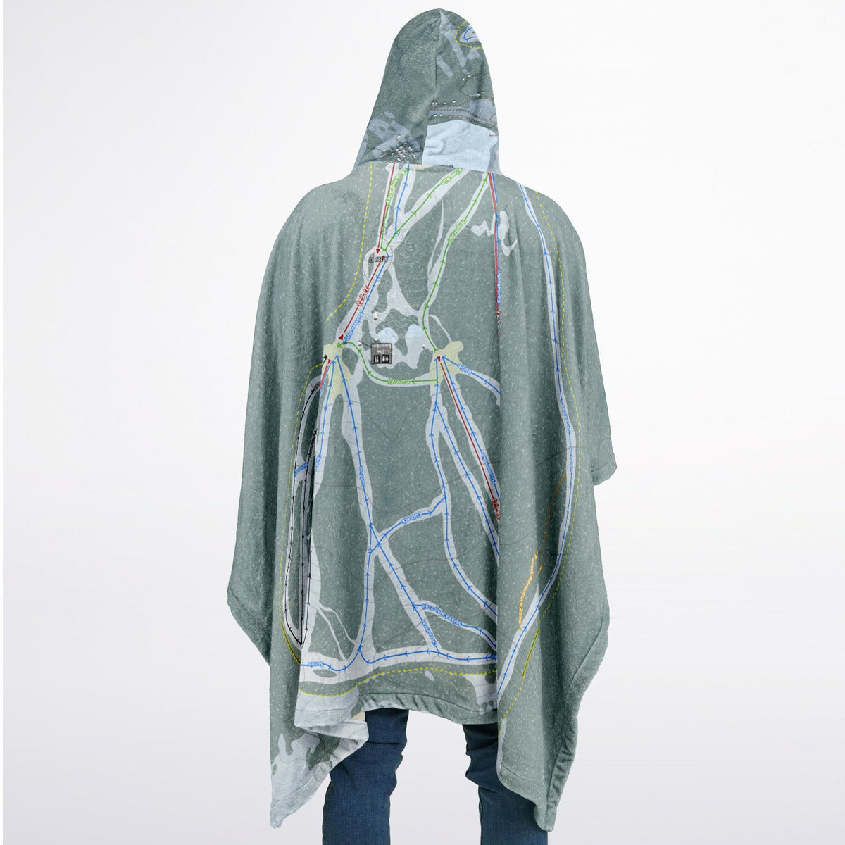 June Mountain, California Ski Resort Map Flannel Blanket Poncho