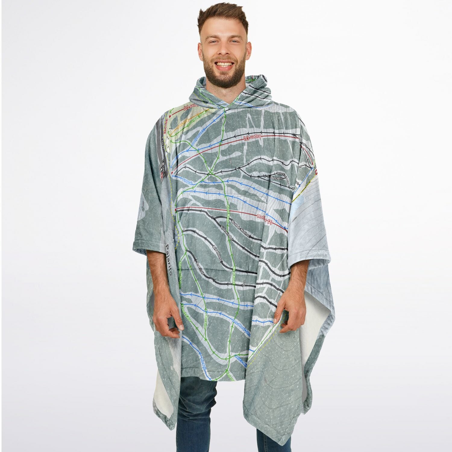 Pajarito Mountain, New Mexico Ski Resort Map Flannel Blanket Poncho