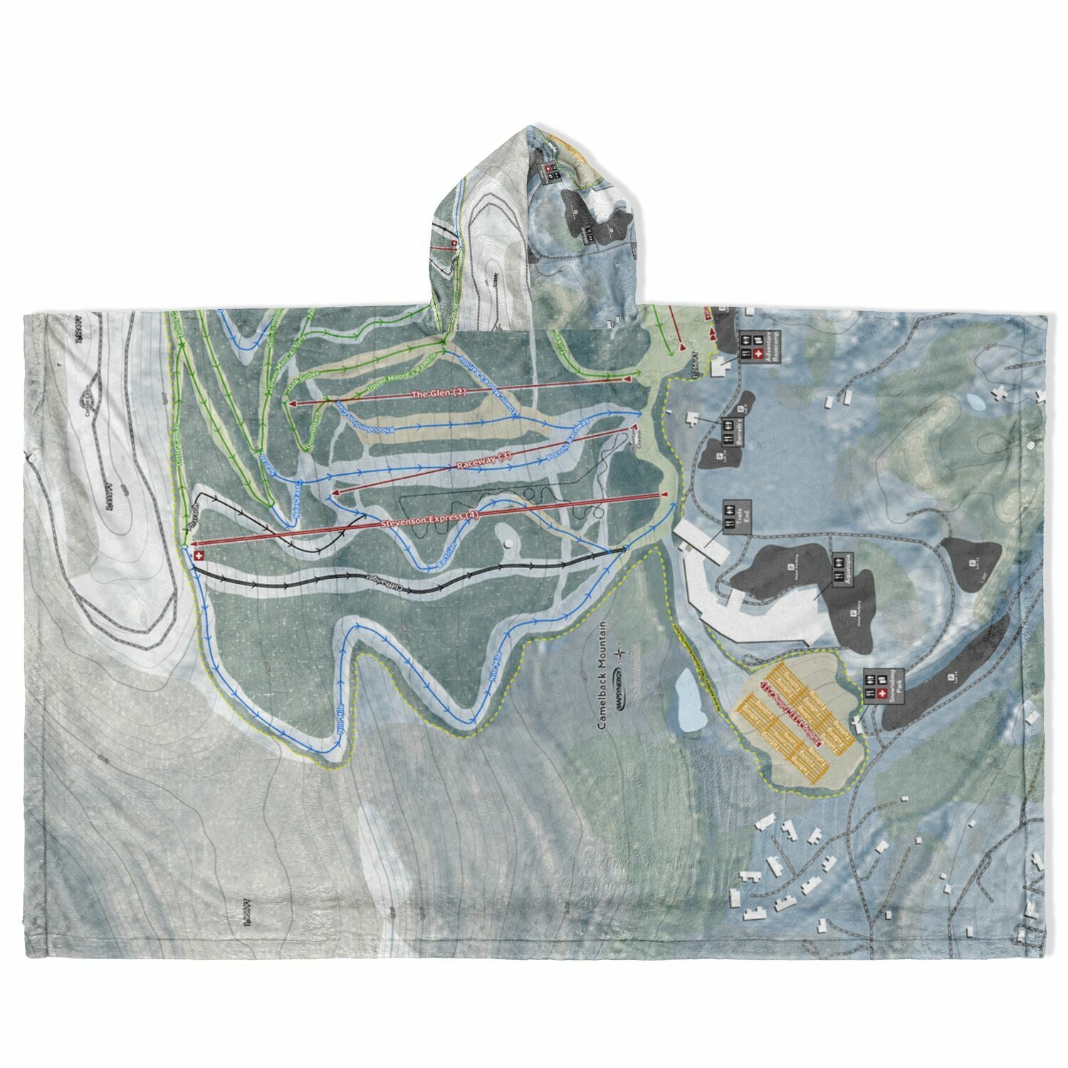 Camelback Mountain, Pennsylvania Ski Resort Map Flannel Blanket Poncho