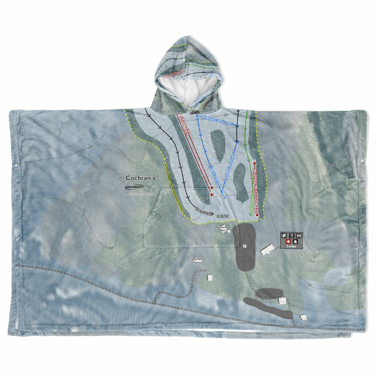 Cochrans, Vermont Ski Resort Map Flannel Blanket Poncho