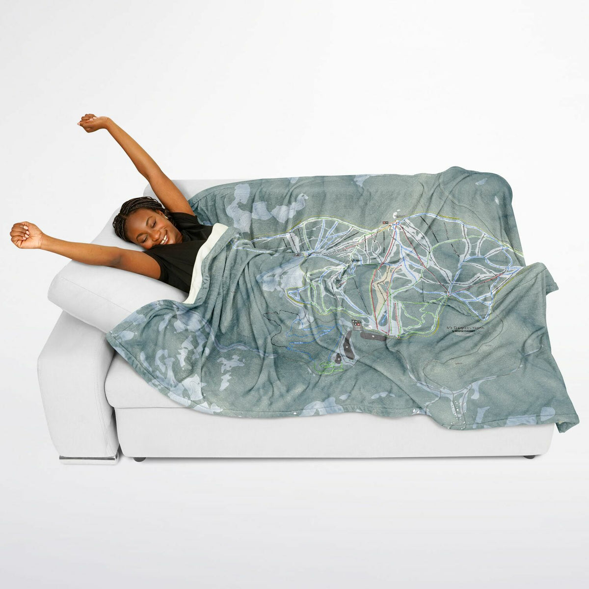 49 Degrees North, Washington Ski Resort Map Flannel Blanket Poncho