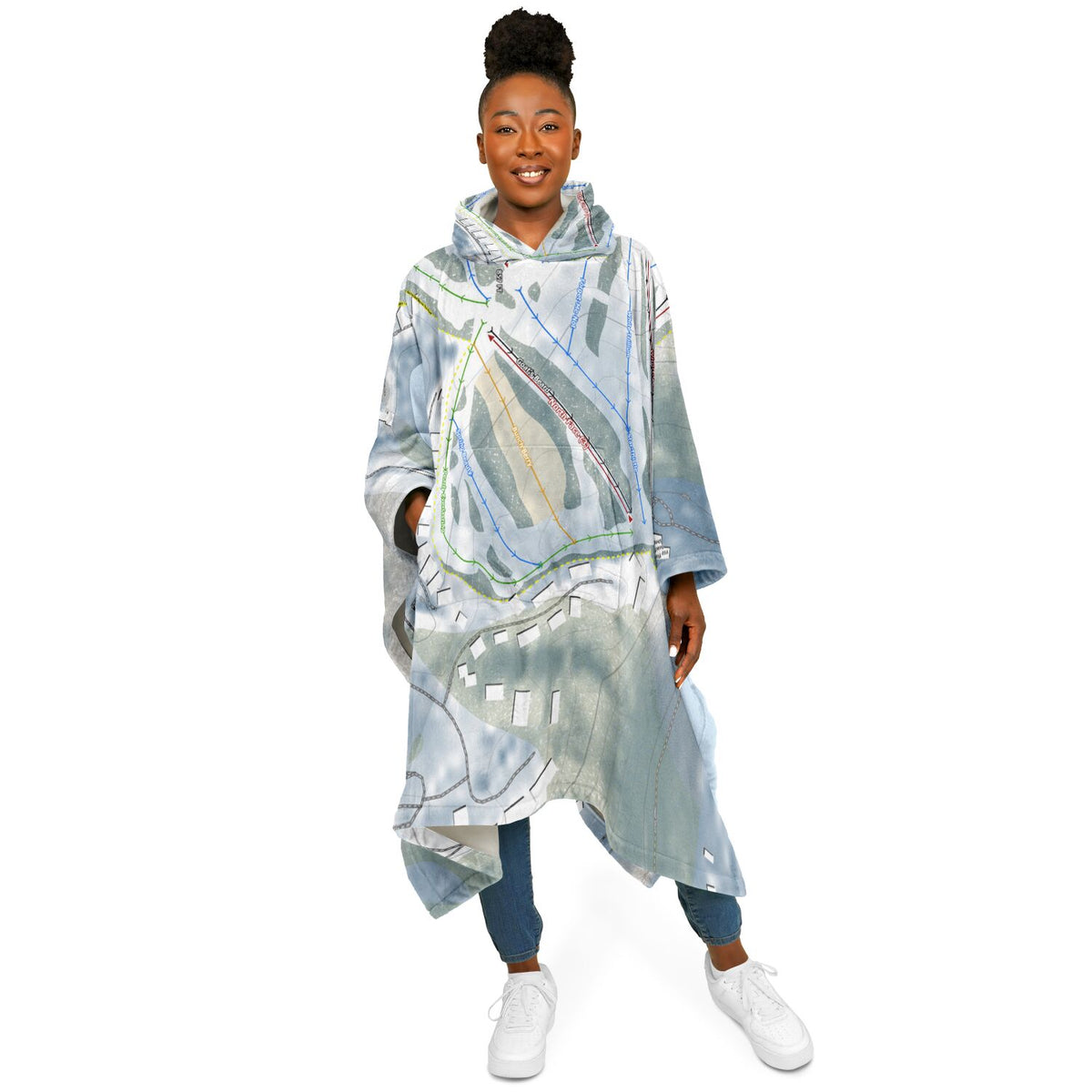 The Homestead, Michigan Ski Resort Map Flannel Blanket Poncho