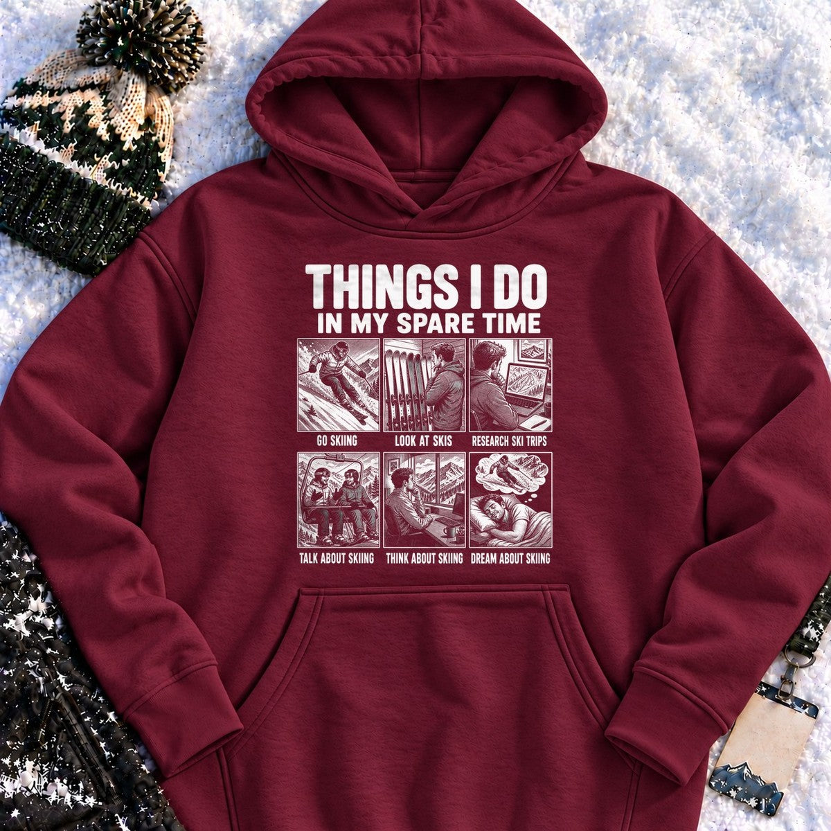Spare Time Ski Comic - Hoodie (Maroon)