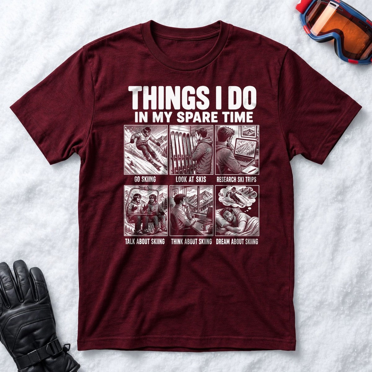 Spare Time Ski Comic - T-Shirt (Maroon)