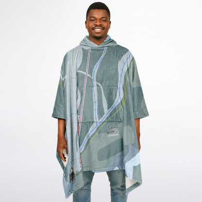 Salmo, British Columbia Ski Resort Map Flannel Blanket Poncho