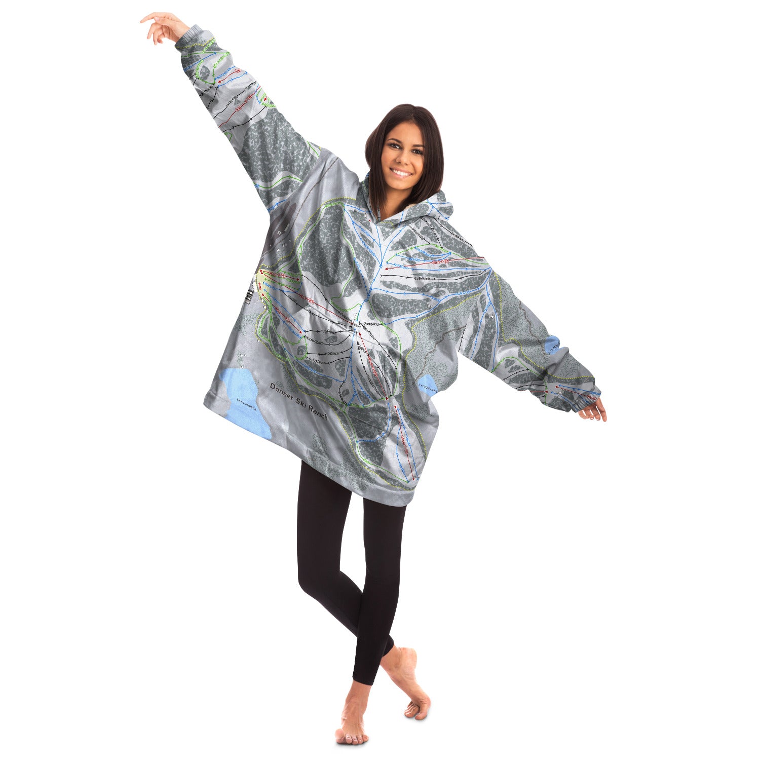 Donner Ski Ranch, California Ski Trail Map - Snug Hoodie - Powderaddicts