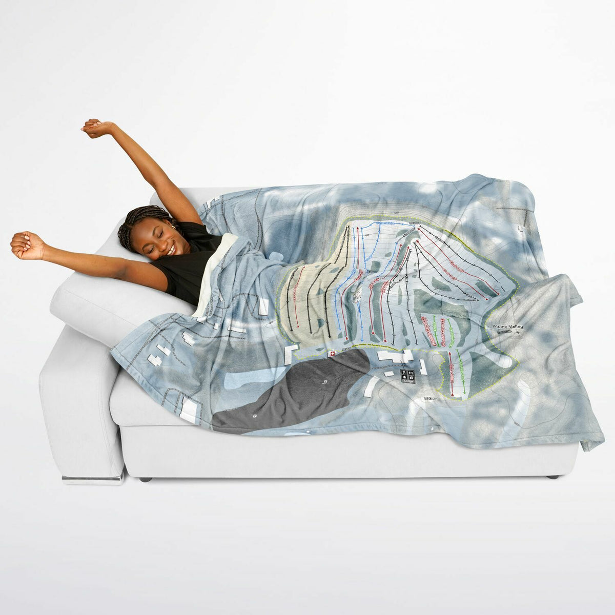 Alpine Valley, Michigan Ski Resort Map Flannel Blanket Poncho