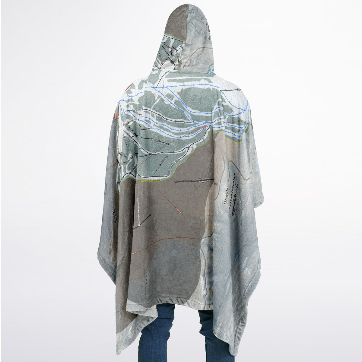 Brundage Mountain, Idaho Ski Resort Map Flannel Blanket Poncho