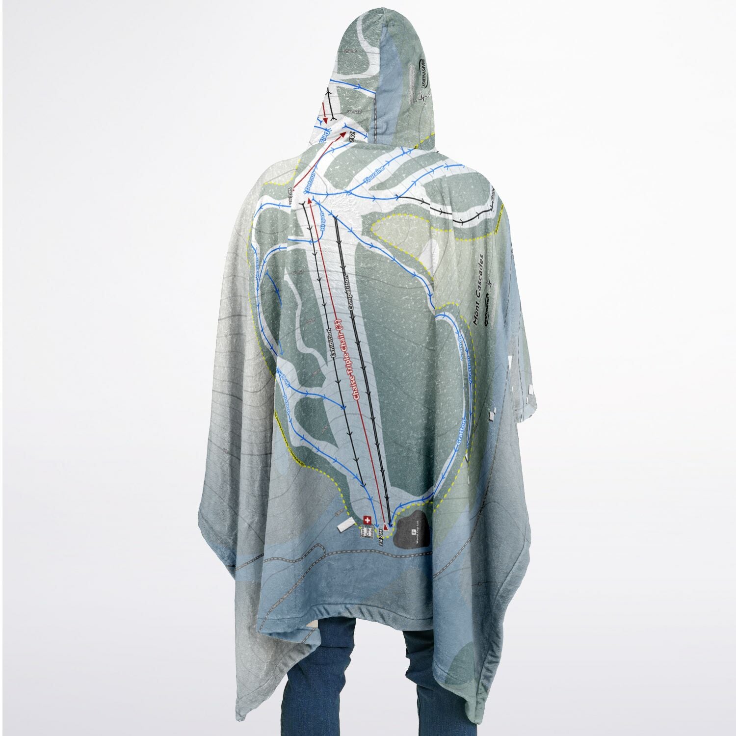 Mont Cascades, Quebec Ski Resort Map Flannel Blanket Poncho