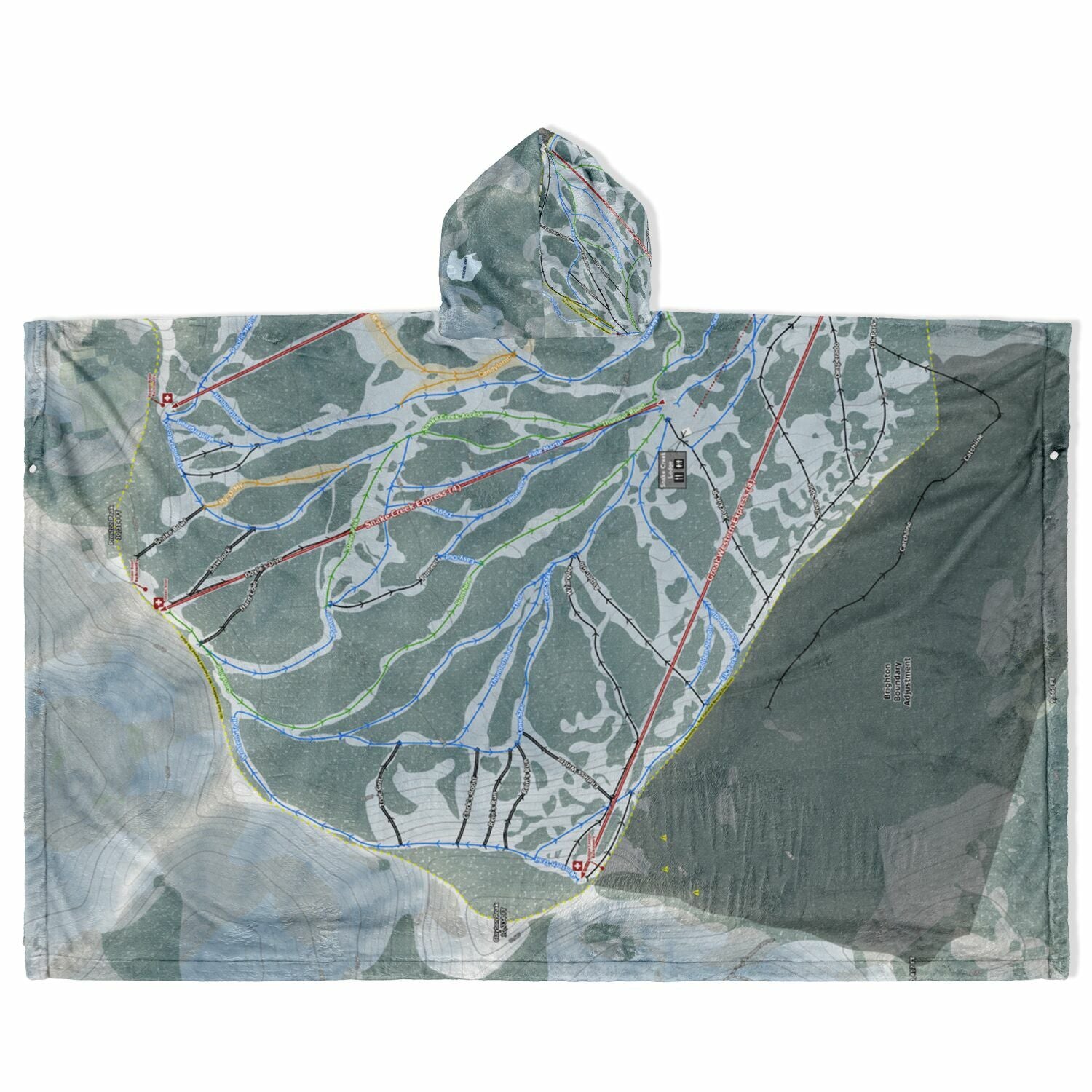 Brighton, Utah Ski Resort Map Flannel Blanket Poncho