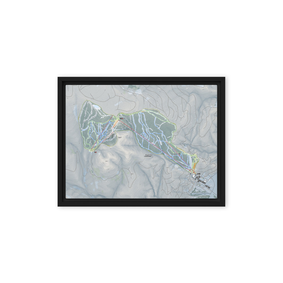 Angel Fire, New Mexico Ski Resort Map Framed Canvas Wall Art