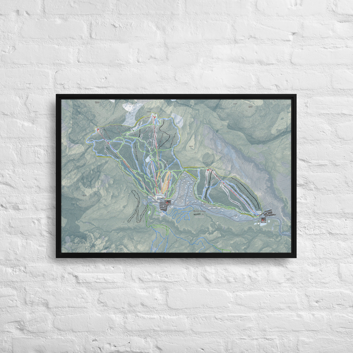 Bolton Valley, Vermont Ski Resort Map Framed Canvas Wall Art