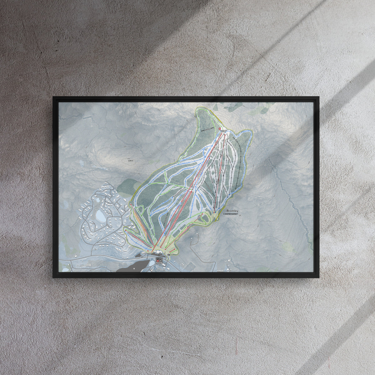 Bromley, Vermont Ski Resort Map Framed Canvas Wall Art