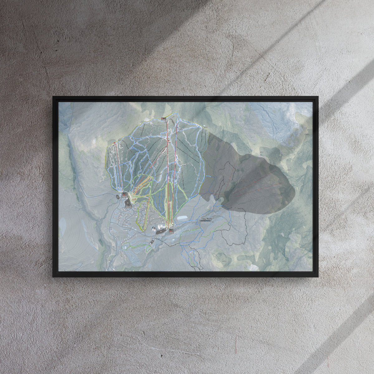 Jay Peak, Vermont Ski Resort Map Framed Canvas Wall Art
