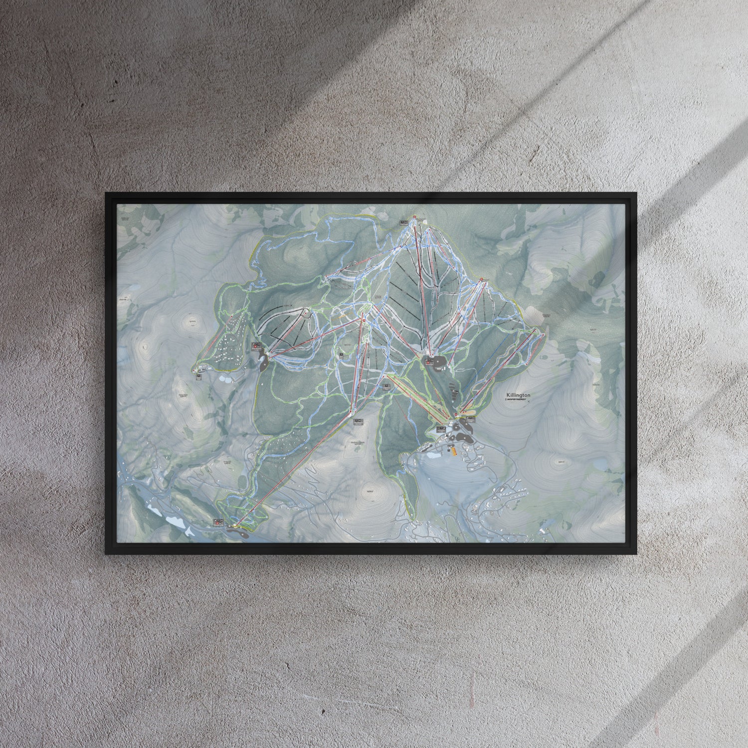 Killington, Vermont Ski Resort Map Framed Canvas Wall Art