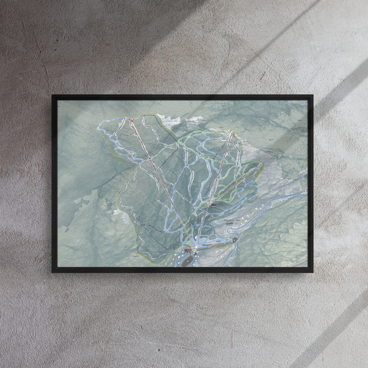 Mad River Glen, Vermont Ski Resort Map Framed Canvas Wall Art