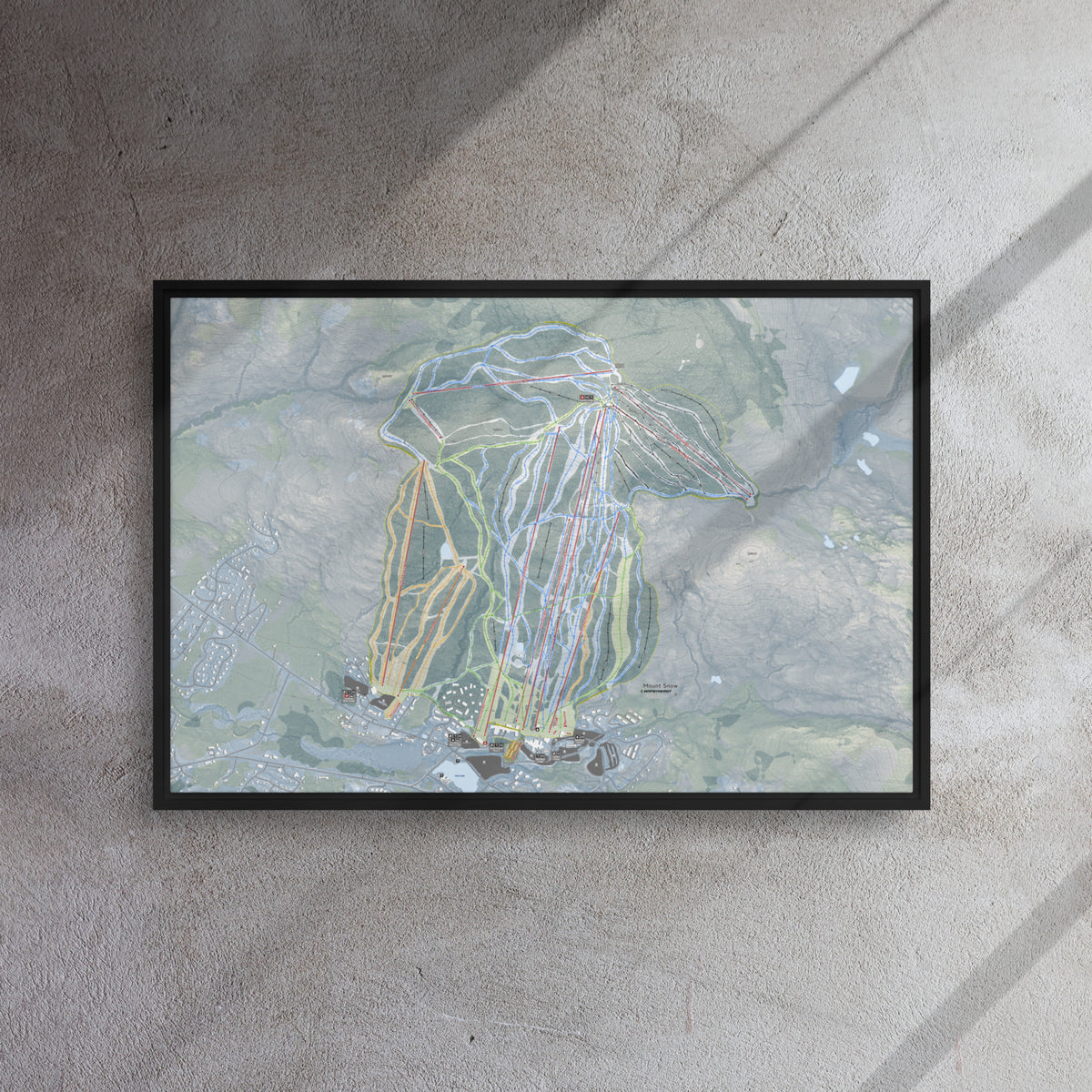 Mount Snow, Vermont Ski Resort Map Framed Canvas Wall Art