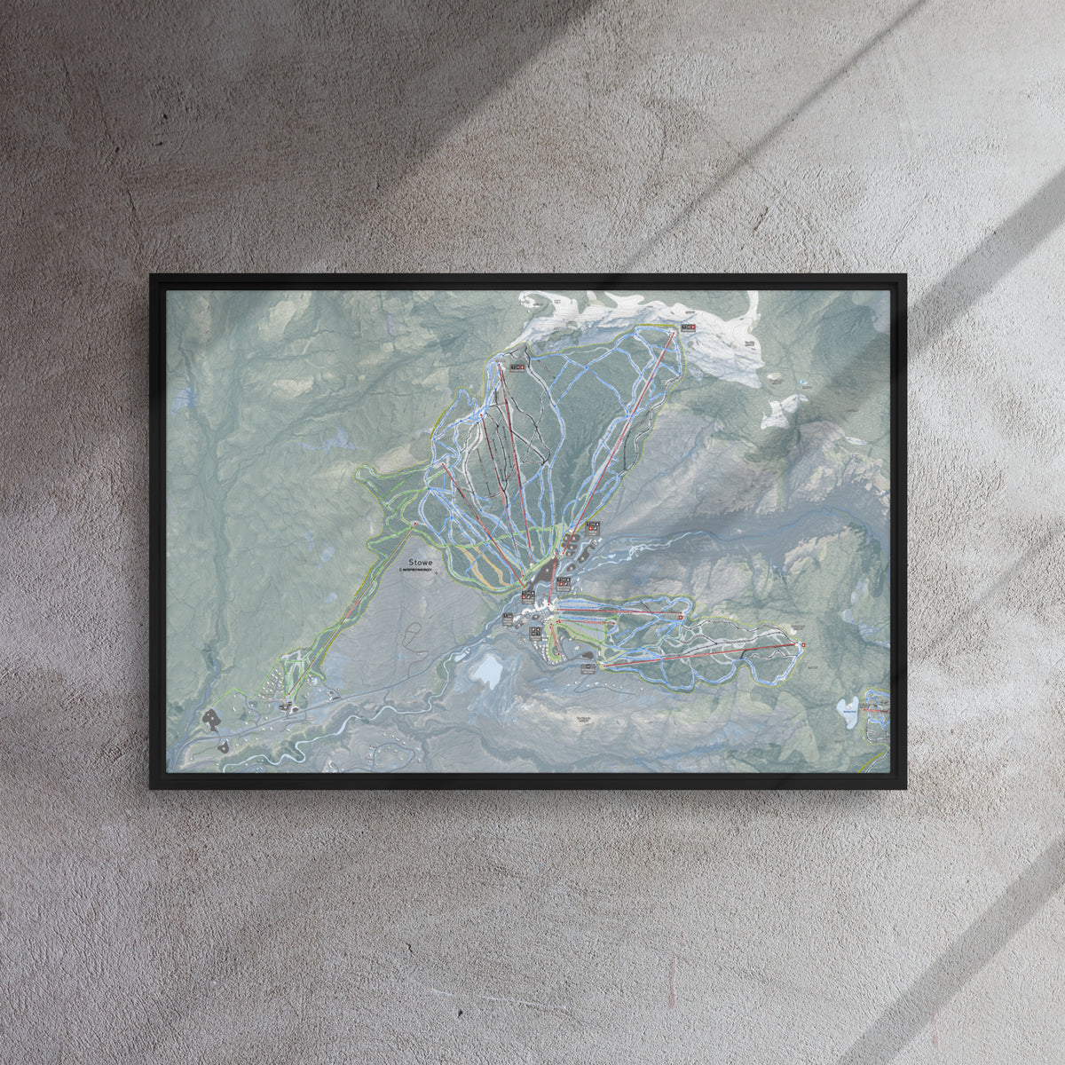 Stowe, Vermont Ski Resort Map Framed Canvas Wall Art