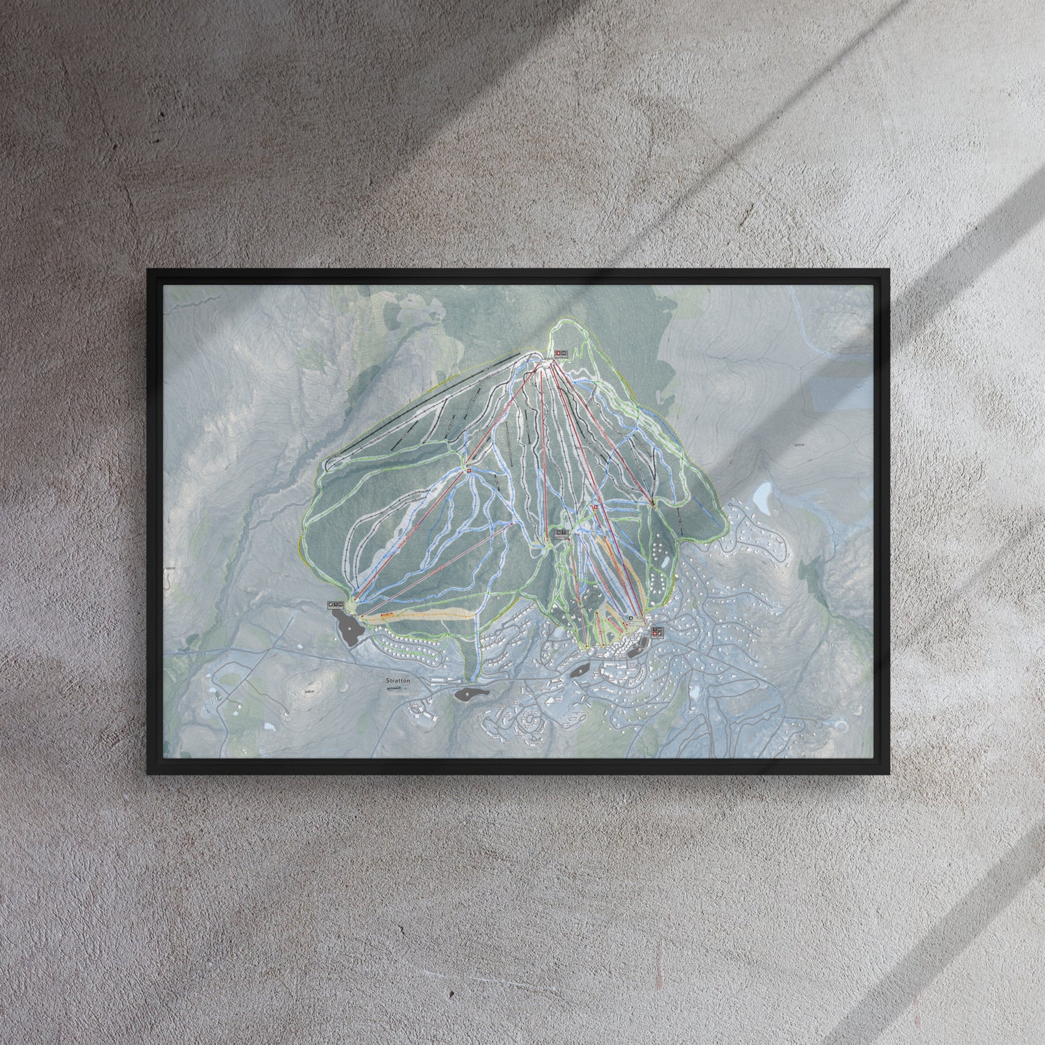 Stratton Mountain, Vermont Ski Resort Map Framed Canvas Wall Art