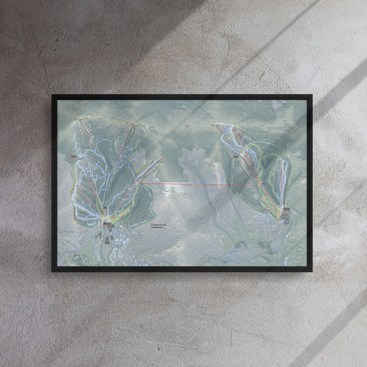 Sugarbush, Vermont Ski Resort Map Framed Canvas Wall Art