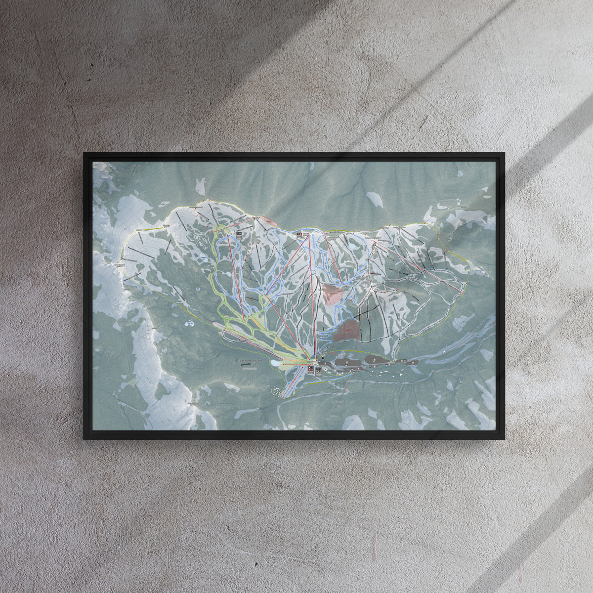 Crystal Mountain, Washington Ski Resort Map Framed Canvas Wall Art