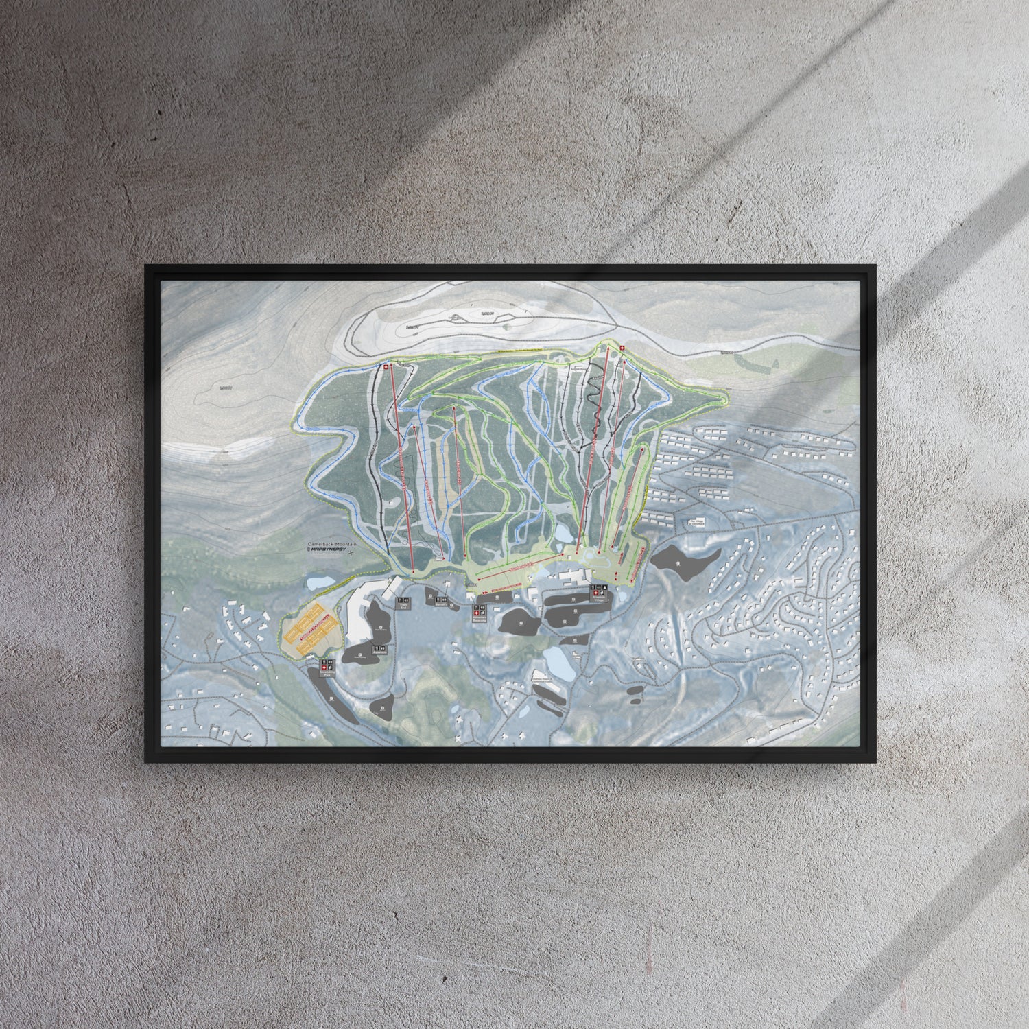 Camelback Mountain, Pennsylvania Ski Resort Map Framed Canvas Wall Art