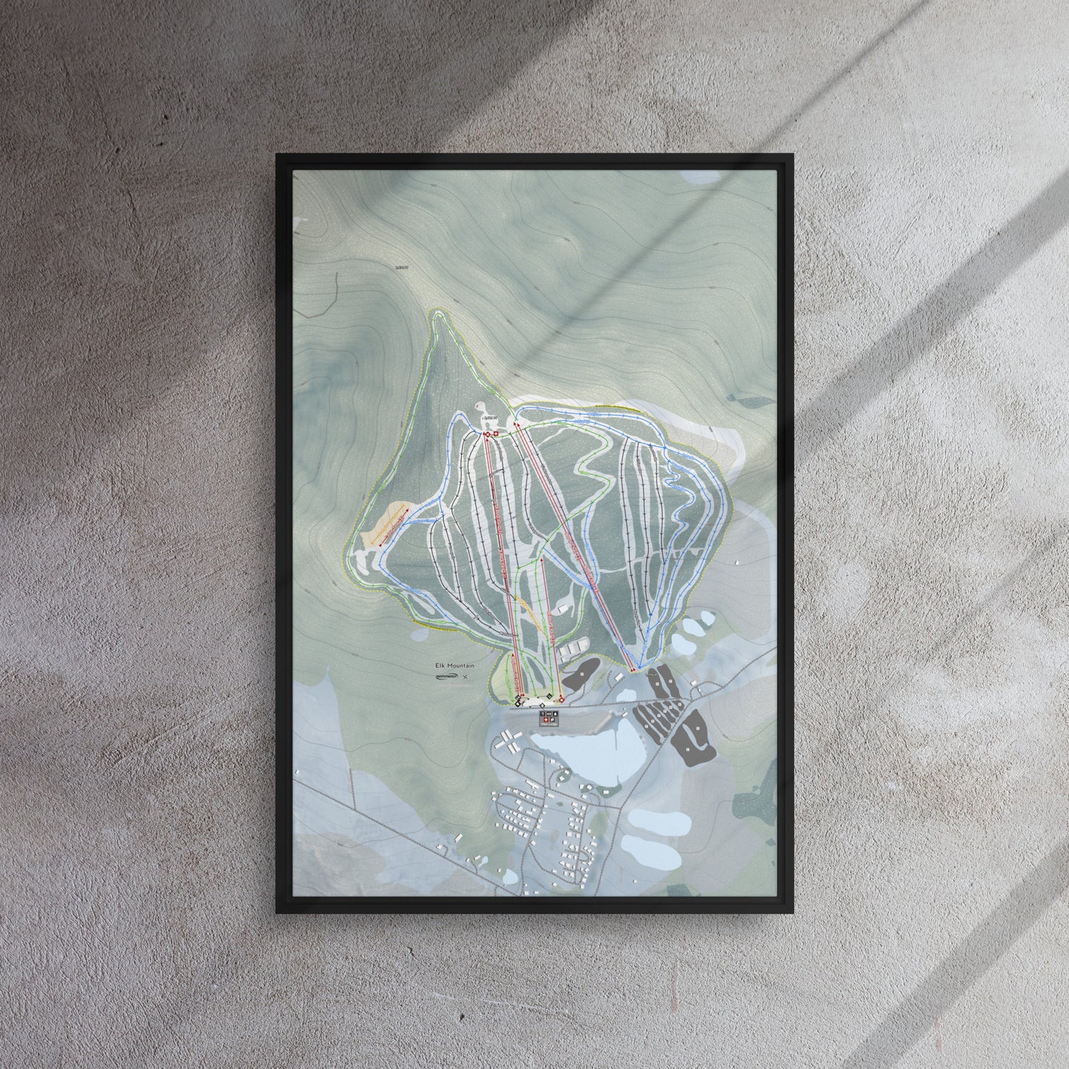 Elk Mountain, Pennsylvania Ski Resort Map Framed Canvas Wall Art