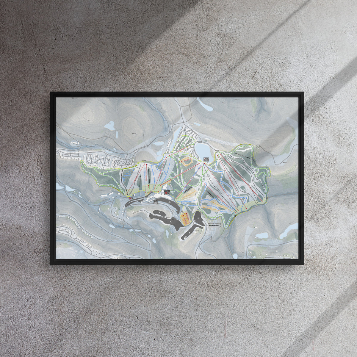 Seven Springs, Pennsylvania Ski Resort Map Framed Canvas Wall Art
