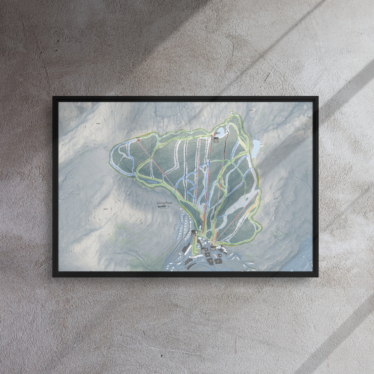 Jiminy Peak, Massachusetts Ski Resort Map Framed Canvas Wall Art