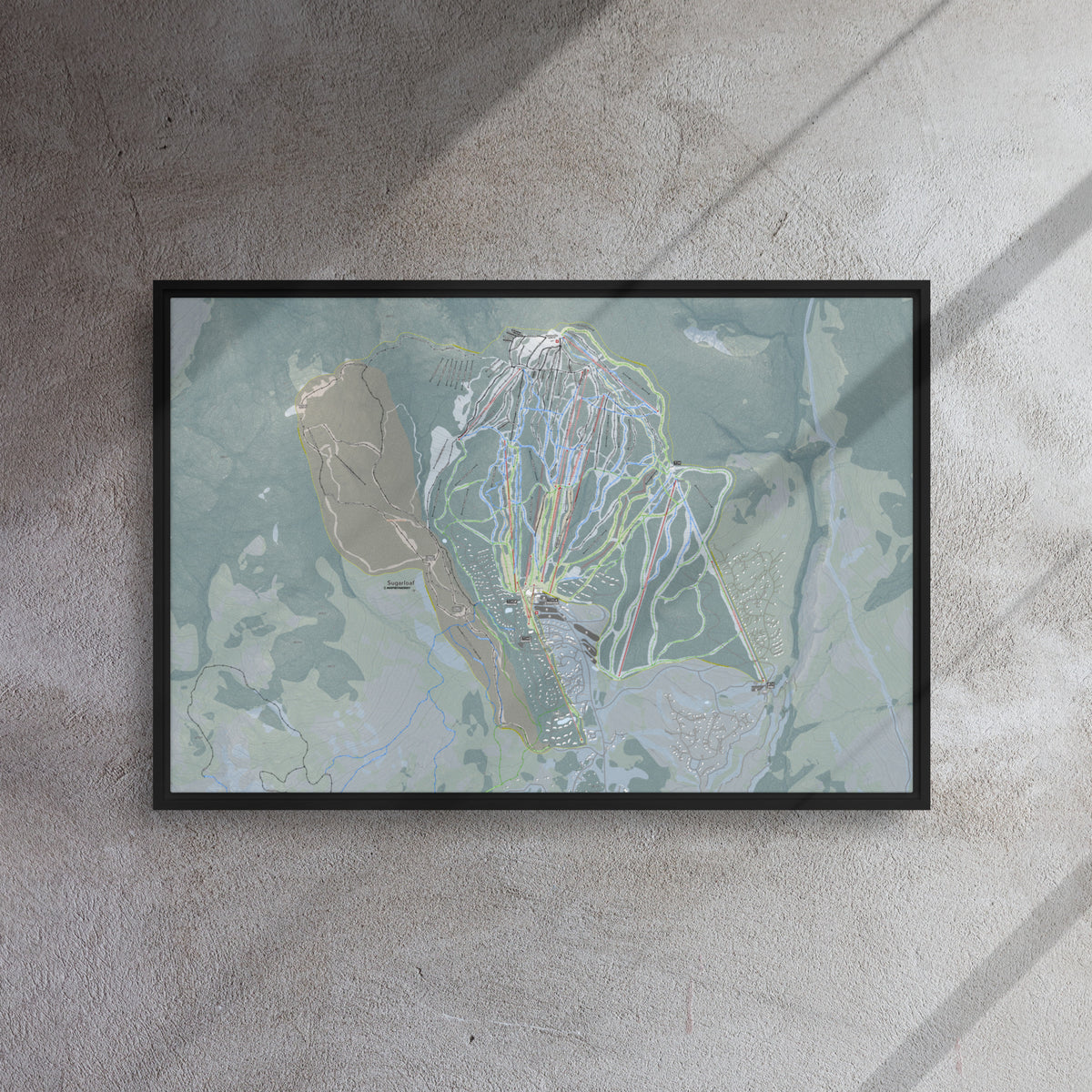 Sugarloaf, Maine Ski Resort Map Framed Canvas Wall Art