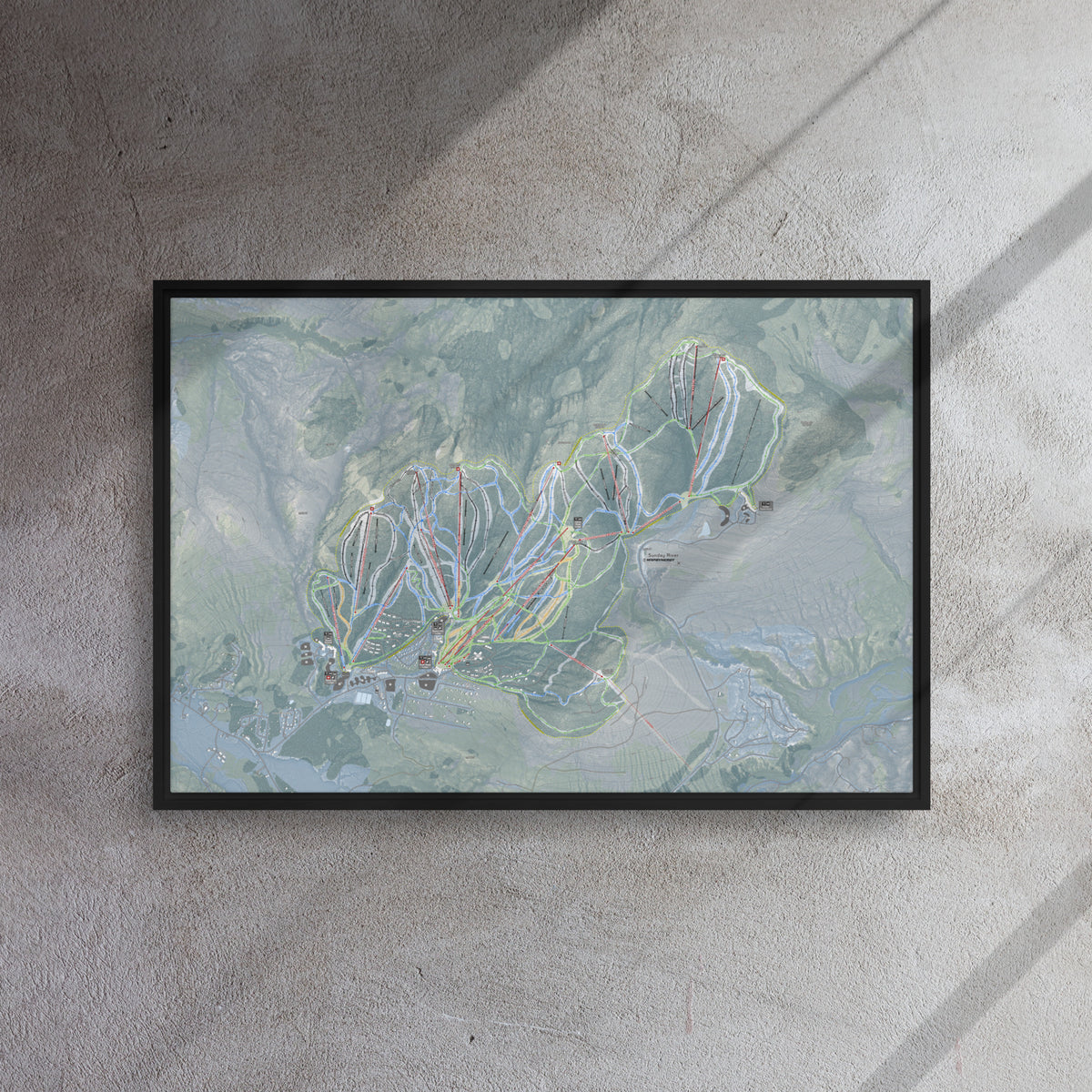 Sunday River, Maine Ski Resort Map Framed Canvas Wall Art
