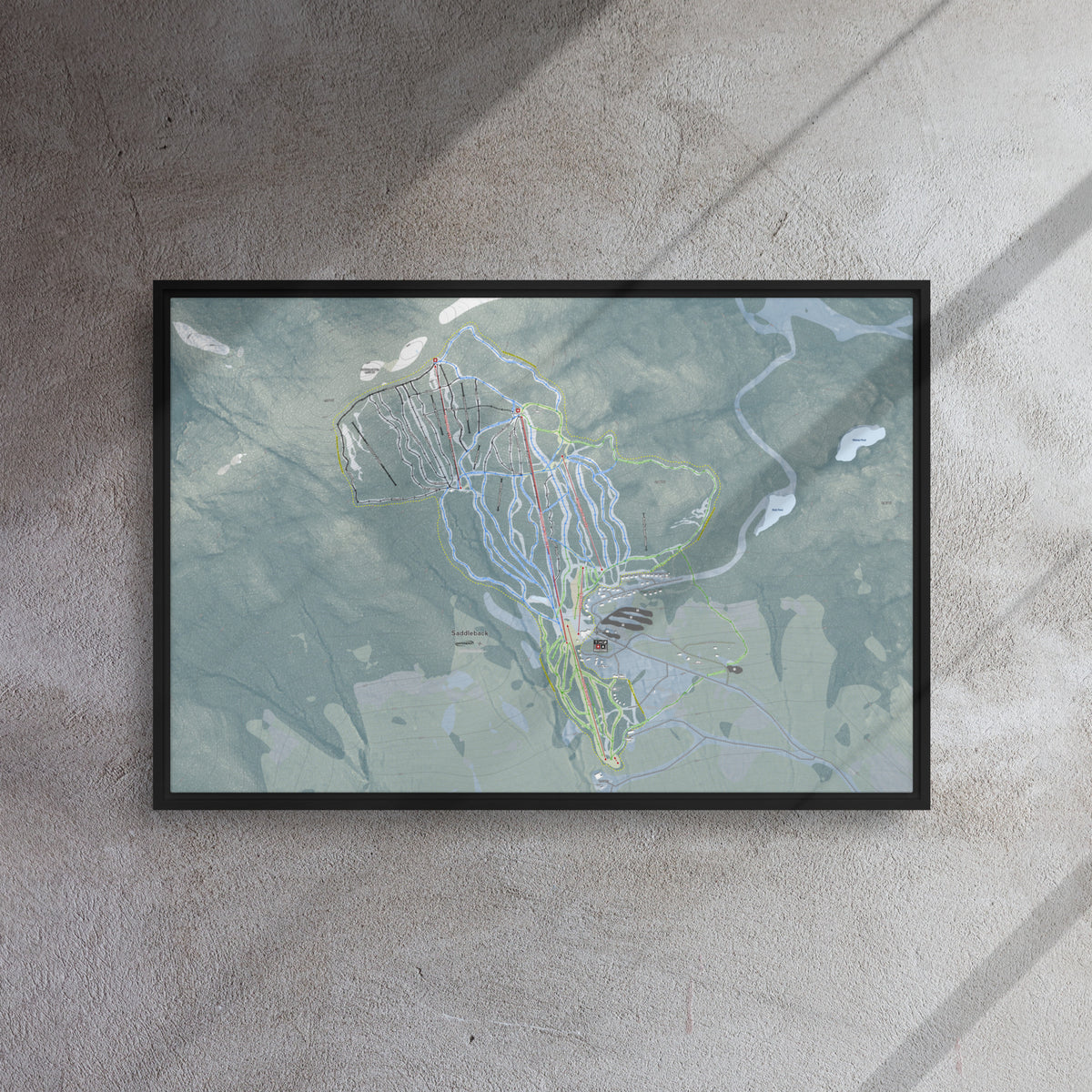 Saddleback Mountain, Maine Ski Resort Map Framed Canvas Wall Art