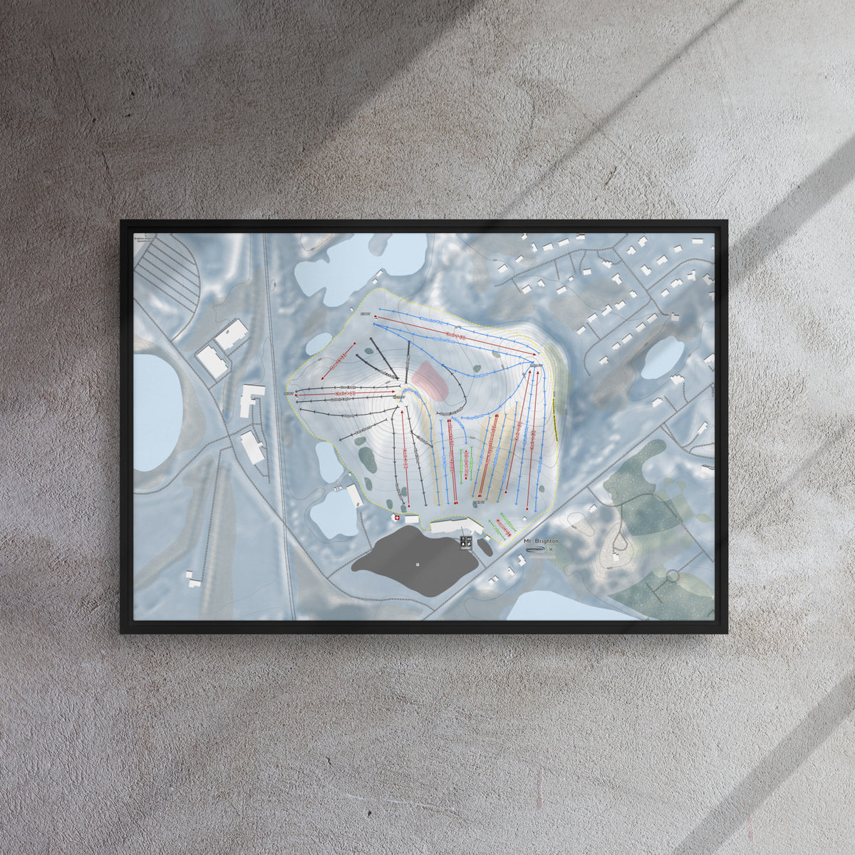 Mt Brighton, Michigan Ski Resort Map Framed Canvas Wall Art
