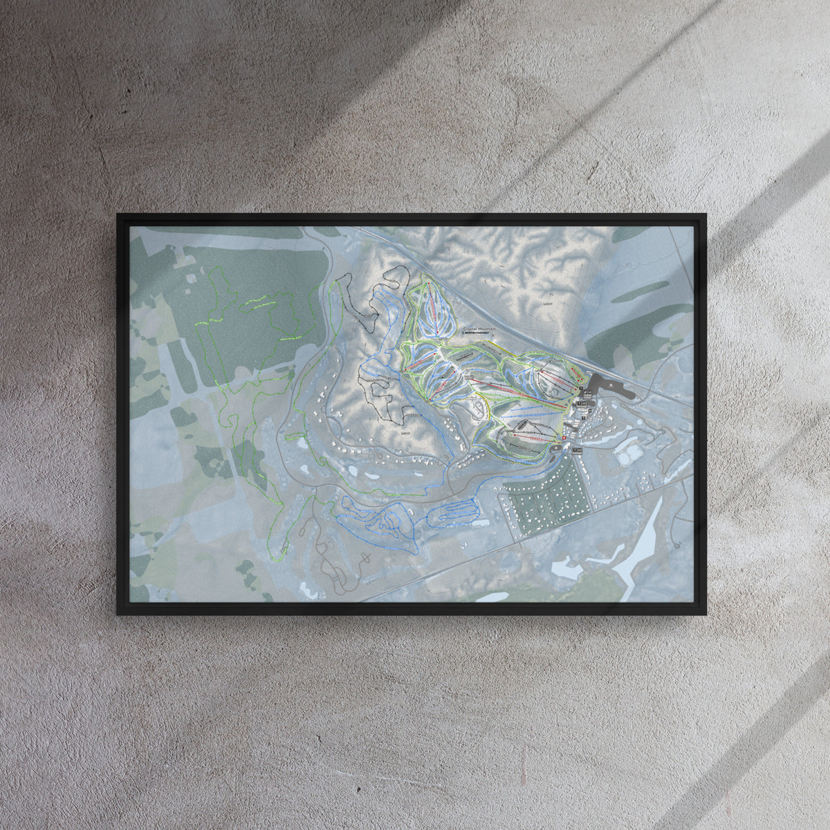 Crystal Mountain, Michigan Ski Resort Map Framed Canvas Wall Art