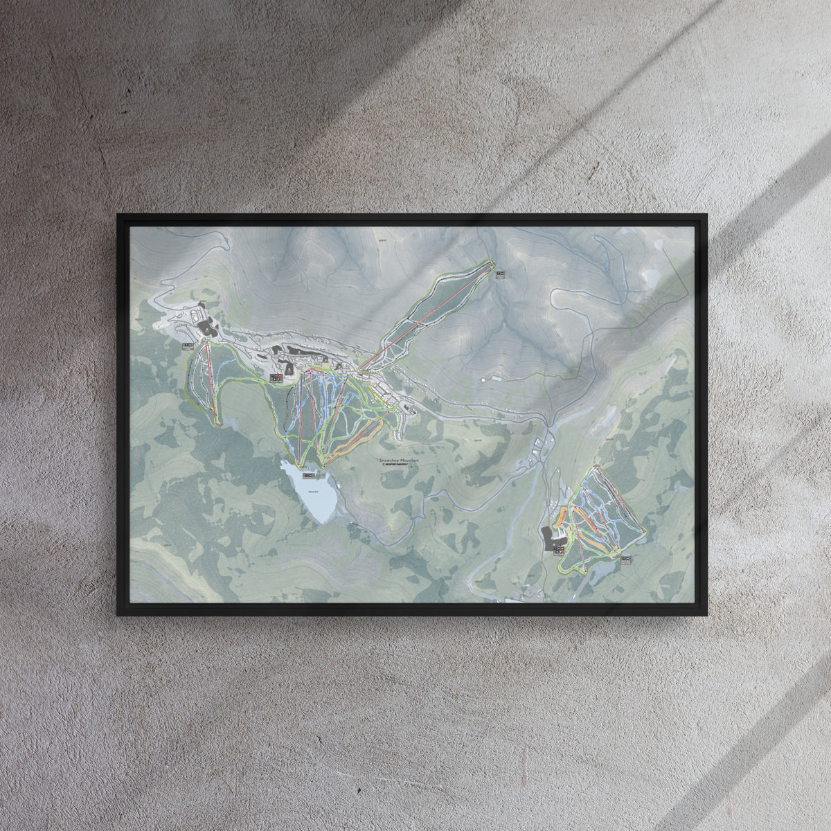 Snowshoe Mountain, West Virginia Ski Resort Map Framed Canvas Wall Art
