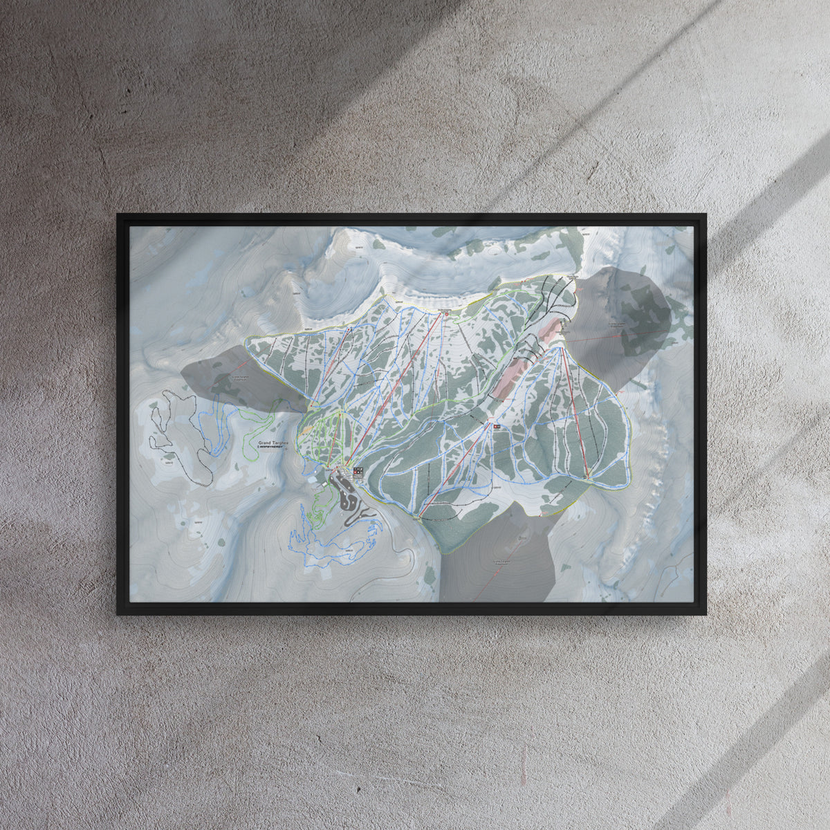 Grand Targhee, Wyoming Ski Resort Map Framed Canvas Wall Art