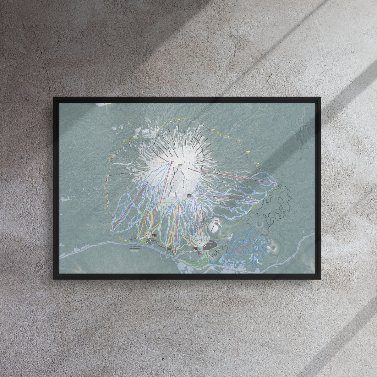 Mt Bachelor, Oregon Ski Resort Map Framed Canvas Wall Art