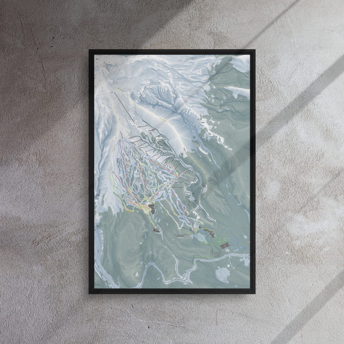 Mt Hood Meadows, Oregon Ski Resort Map Framed Canvas Wall Art