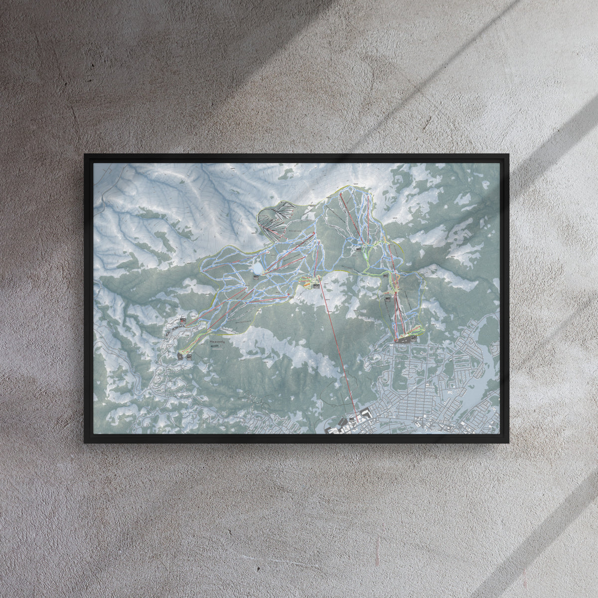 Heavenly, Nevada Ski Resort Map Framed Canvas Wall Art