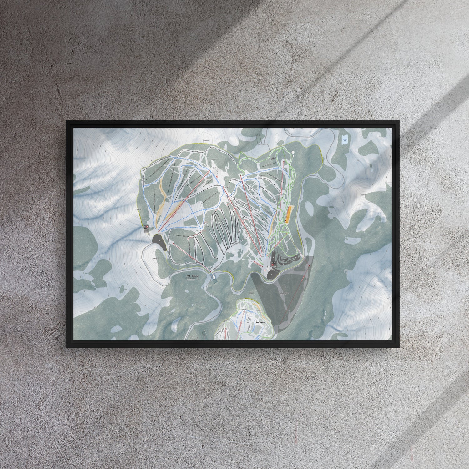 Mt Rose, Nevada Ski Resort Map Framed Canvas Wall Art