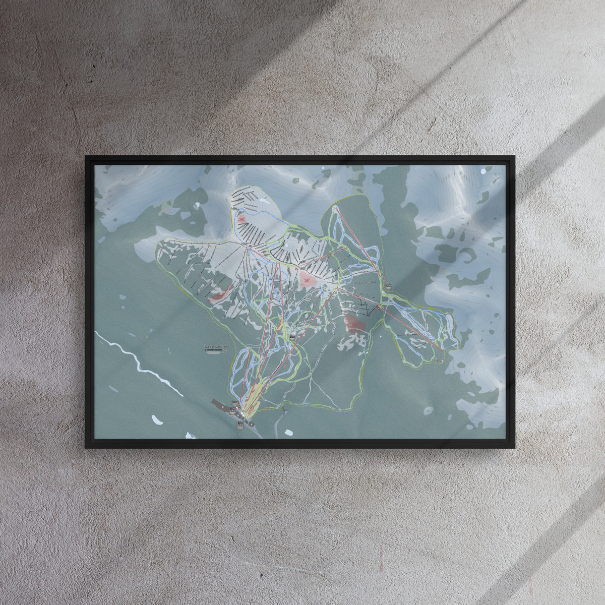 Lake Louise, Alberta Ski Resort Map Framed Canvas Wall Art