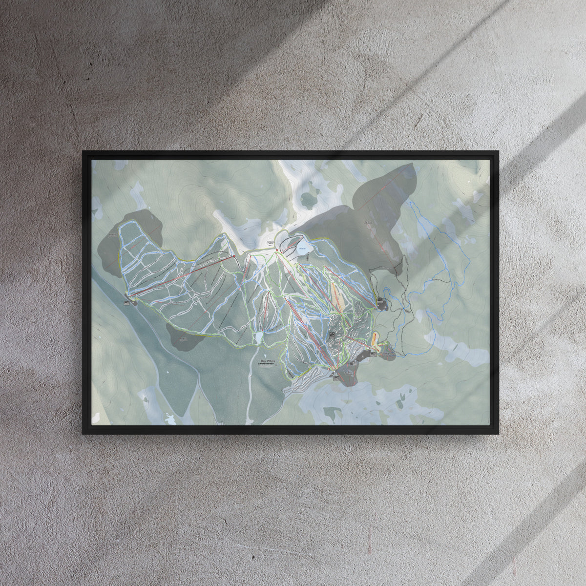 Big White, British Columbia Ski Resort Map Framed Canvas Wall Art