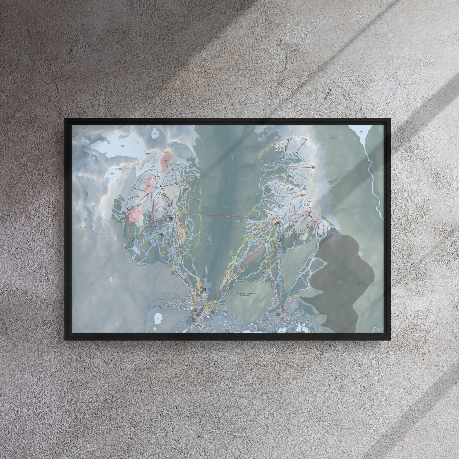 Whistler Blackcomb, British Columbia Ski Resort Map Framed Canvas Wall Art