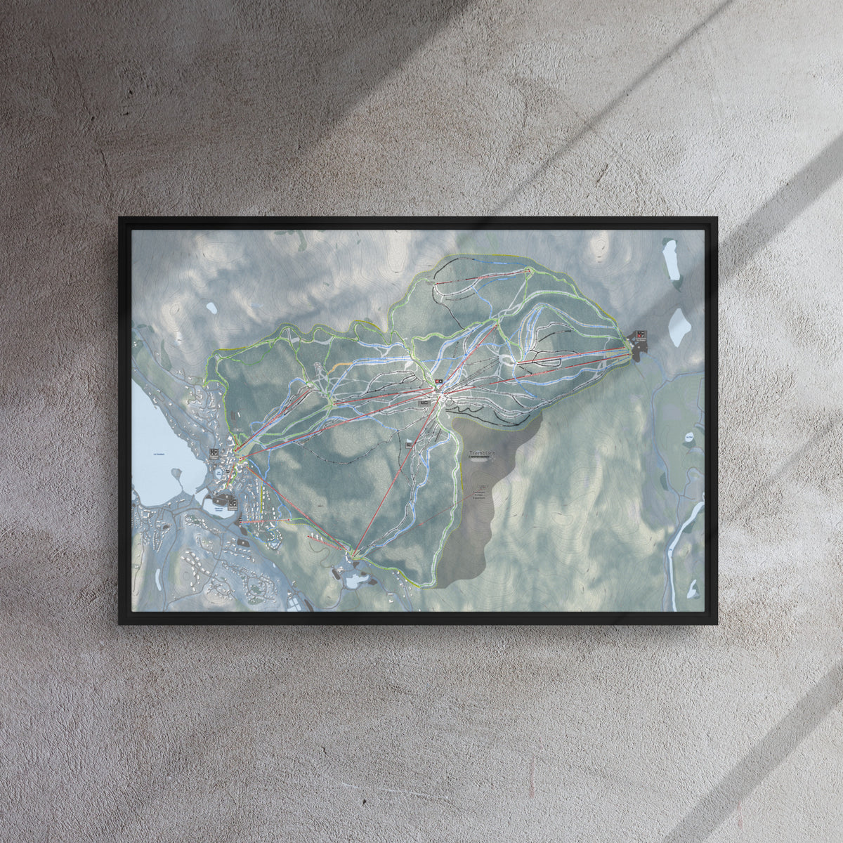 Tremblant, Quebec Ski Resort Map Framed Canvas Wall Art